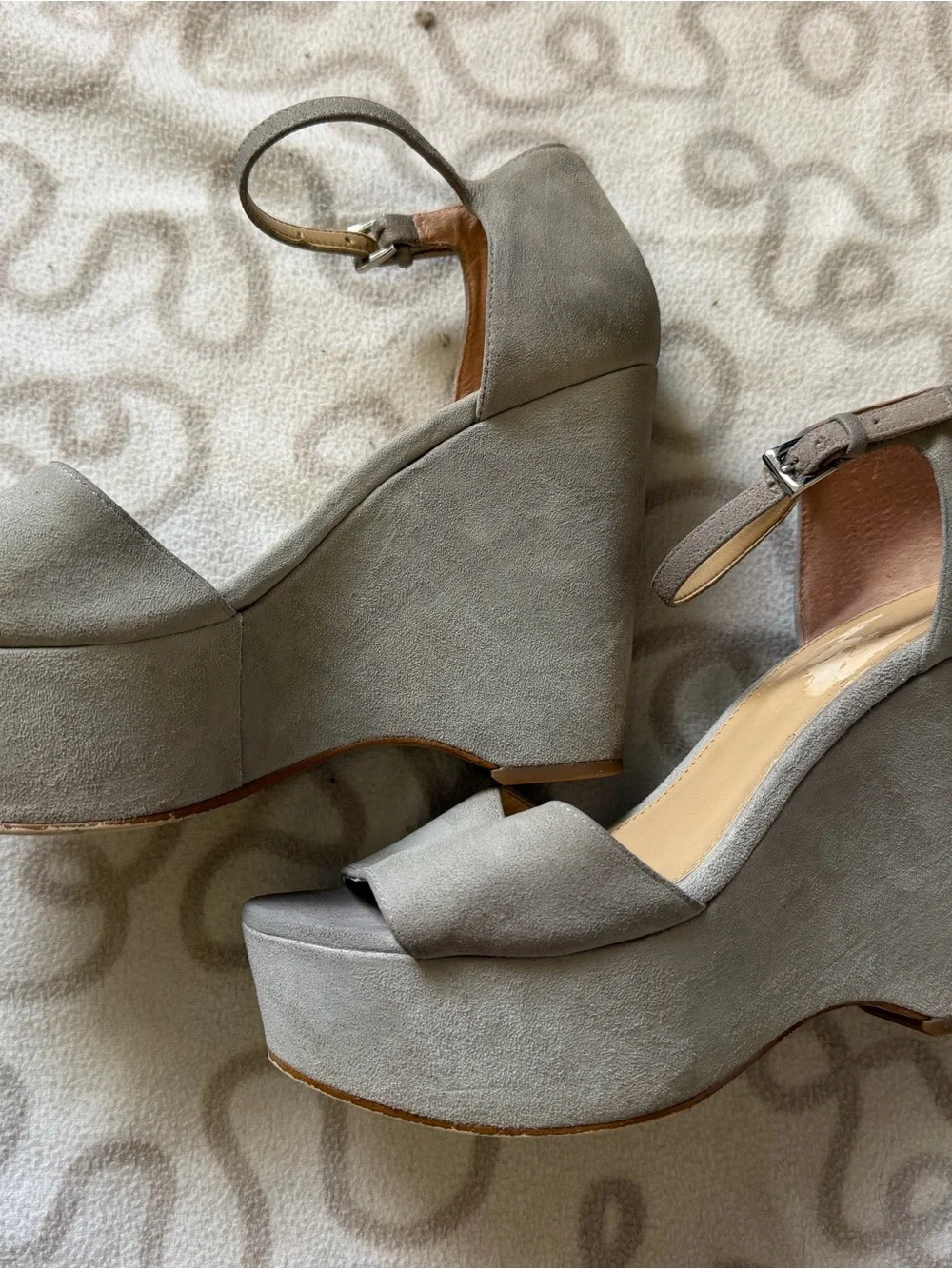 Michael Kors Gray Suede Platform Wedge Sandals with Ankle Strap